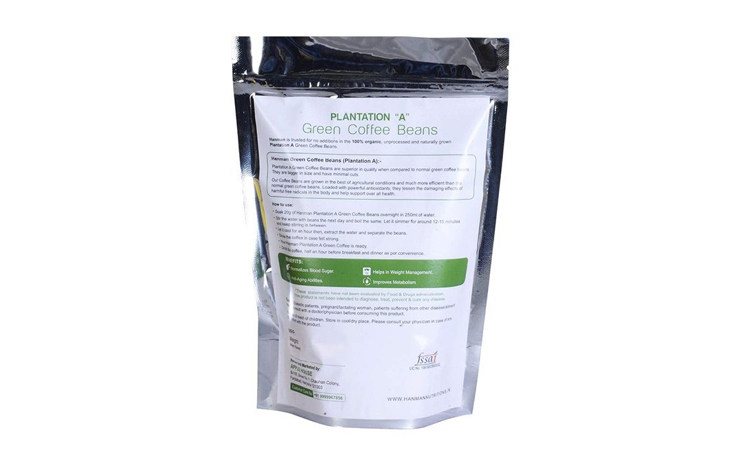 Hanman Nutritions Plantation "A" Green Coffee Beans    Pack  500 grams